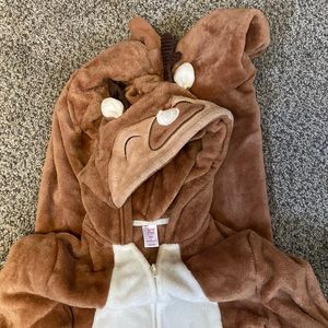 Reindeer North Pole family pajamas. One piece zip up. Adult unisex size small